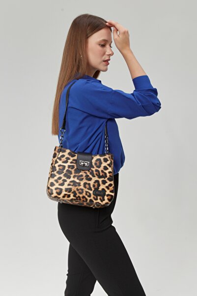 Morpelikan Women's Three-Compartment Lock Closure Adjustable Shoulder and Crossbody Strap Leopard Pattern Shoulder Bag