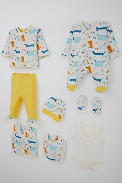 Breeze Baby Boy Hospital Release 8-Piece Set Cute Puppies Patterned 0-3 Months, Ecru