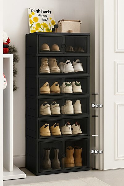 decorev Модульний антрацитовий взуттєвий ящик з кришкою – прозора передня кри...