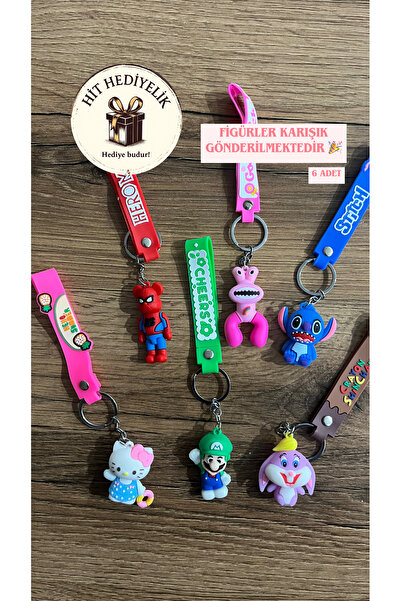 TARİH İTHALAT 6’lı Karışık Silikon Karakter Anahtarlık Seti – Renkli ve Sevimli Modeller