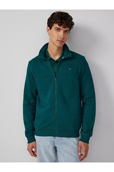 s.Oliver Men's high collar zip-up blouse, Regular fit, Green