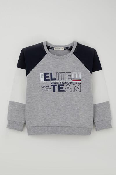 Breeze Boy's Tracksuit Set, Lettering Printed Sleeves, Color Block Ages 3-7, Gray Melange