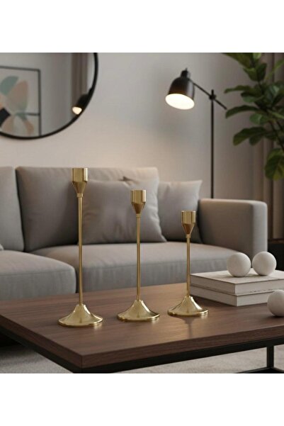 Noor حامل شموع ( شمعدان) صغير مصنوع من الحديد, طقم 3 قطع, لون ذهبي , 23cm,20c...