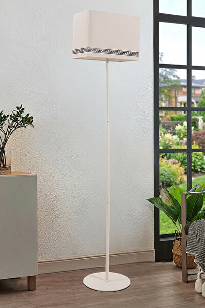 Marrien Corner Krem Dikdörtgen Başlıklı Lambader - 145 cm Tek Ayaklı Luxury D...