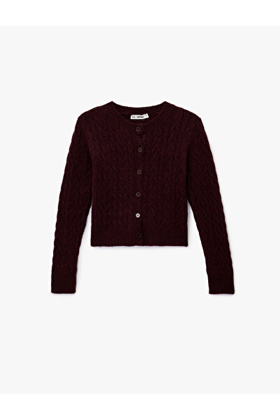 Koton Crew Neck Buttoned Hair Knit Textured Knitwear Cardigan