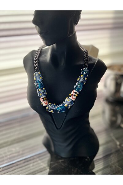 Hevaaksesuar Elyapı cam boncuk zincir detaylı kolye