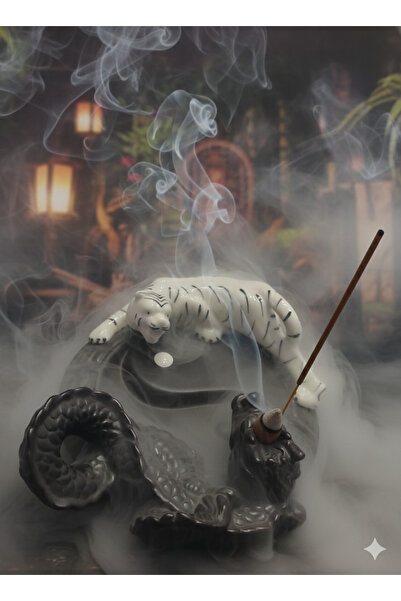 Aruz Seramik Ejderha ve Kaplan Geri Akışlı Buhurdanlık – Şelale Efektli Backflow Tütsülük