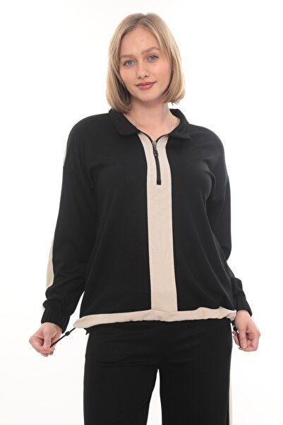 zitex Modal Fabric Tracksuit Set with Zippered Collar Side Stripe Adjustable Elastic Waist