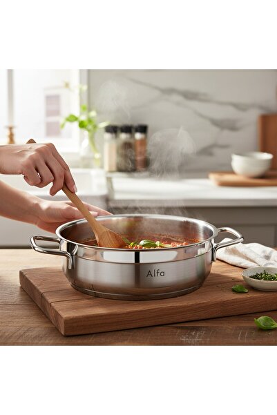 BIN SHIHON CO Alpha (ORIGINAL) flat cooking pot made of stainless steel, 32 x 13 cm capacity