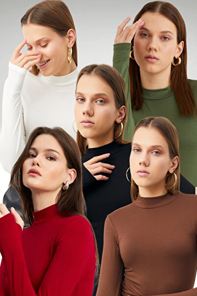 Bipantolon Kadın Siyah Beyaz Acı Kahve Bordo Haki 5'li Parmak Detaylı Body