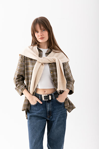 Loov Eșarfă tricotată cu guler pătrat Yumoş - Eșarfă cu piese pătrate - Eșarf...