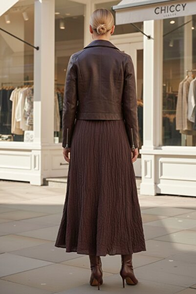 Chiccy Καφέ ελαστική μέση casual μακριά υφαντή φούστα 95 60