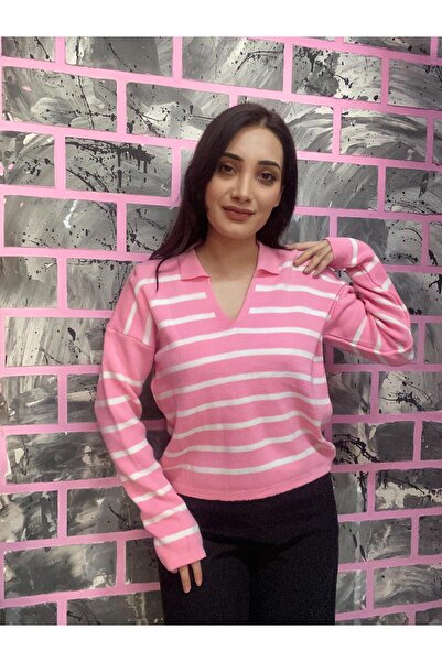 EGELİMODA Polo Neck Knitwear Striped Sweater