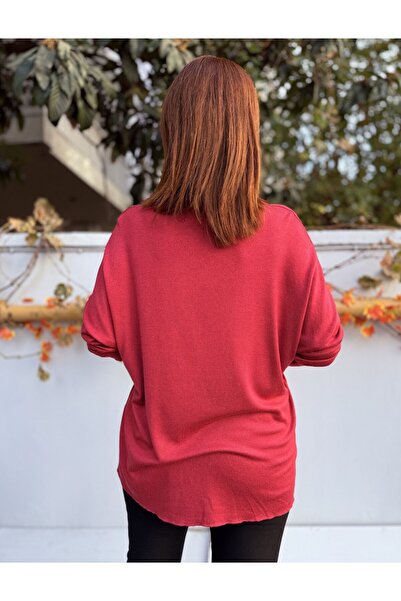 DenizEge Soft Textured Glitter Knitwear Burgundy