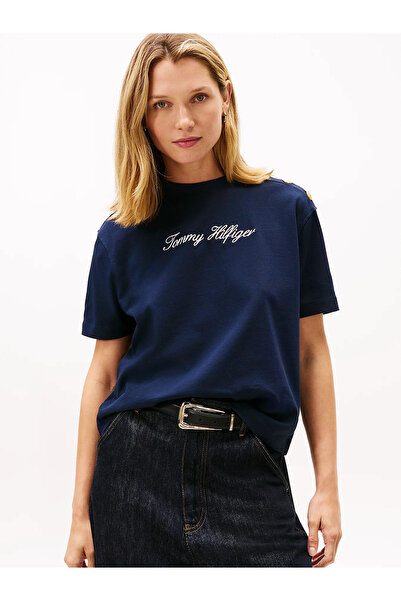 Tommy Hilfiger Women's Logo Short Sleeve Cotton Navy T-Shirt Ww0Ww47819-C1G