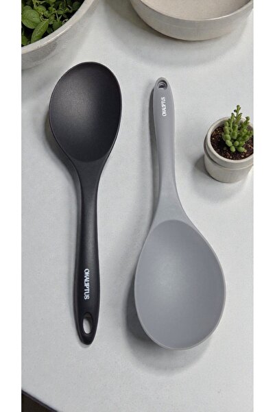 Manosta (2 Pcs) Heat Resistant 30 cm Large Serving Spoon - Fireproof, Non-Stick, Hard-Tipped Silicone Cooking Spoon