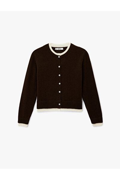 Koton Crew Neck Buttoned Piped Knitwear Cardigan