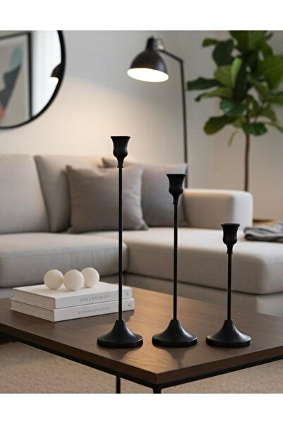 Noor حامل شموع ( شمعدان) صغير مصنوع من الحديد, طقم 3 قطع, لون اسود , 22cm,19c...