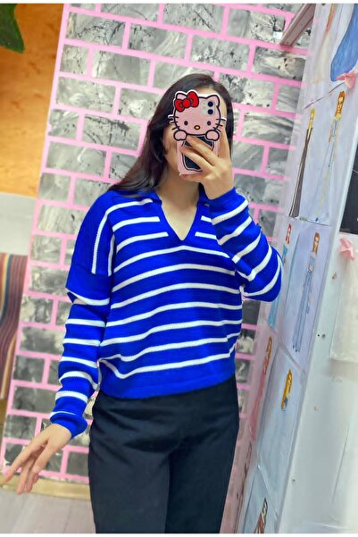 EGELİMODA Polo Neck Knitwear Striped Sweater