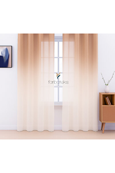 farbateks Mink Light Brown Beige Tulle Curtain Gradient Color Transitioning 3 Layers Pleated Tulle Curtain
