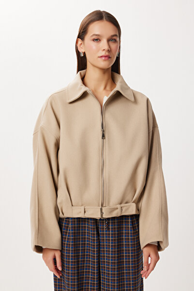Lovelyİstanbul Belted Cashmere Bomber Coat Lxa0026 Beige