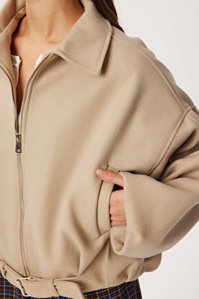 Lovelyİstanbul Belted Cashmere Bomber Coat Lxa0026 Beige