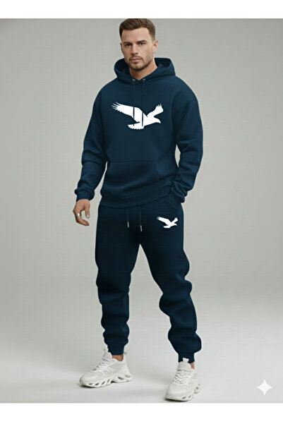 NİCE Men's Eagle Printed Hooded Tracksuit Set-Top and Bottom Set