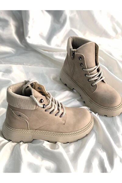 Hg Ayakkabı Elvira Zippered Beige Daily Boots