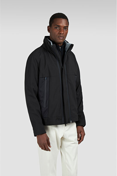 PAUL&SHARK Men's Regular Fit Water and Wind Resistant Reversible Black-Grey Jacket 15312087-011