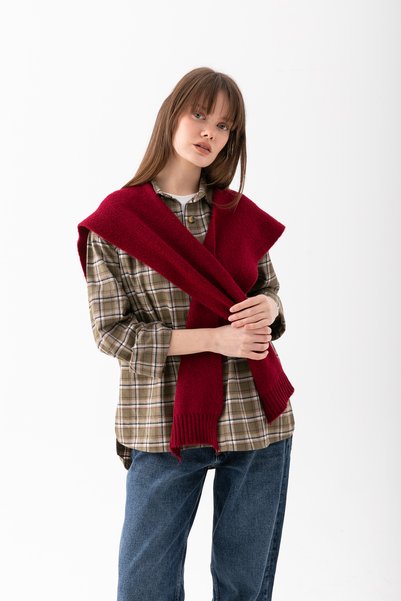 Loov Yumoş Square Neck Tie-Up Knit Scarf - Square Piece Scarf - Knit Shoulder Scarf Office Daily Fashion Scarf