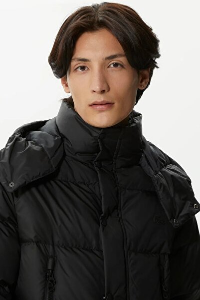Lacoste Down Fill Parka Long Length Goose down Filled Detachable Hooded Men's Parka Black