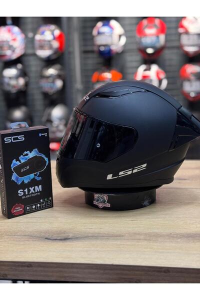 LS2 RAPID 2 RACE MAT SİYAH KASK (Siyah Vizörlü) + SCS S1XM MOTOSİKLET BLUETOOTH