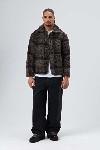 VAMOSCLO قصة فضفاضة سترة منقوشة من القطيفة باللون البني