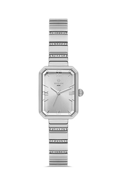 Hislon ساعة يد نسائية فولاذية مستطيلة الشكل QL191S-02SS