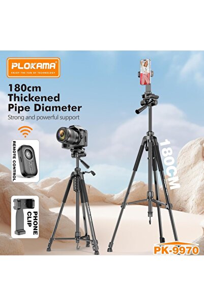 PLOKAMA PK-9970 180cm 360° Rotating Tripod with Bluetooth Remote & Phone Holder
