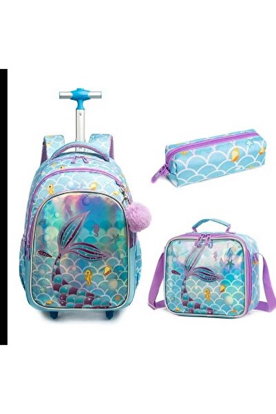 NKX Rolling Backpack Wheeled Kids Backpack with Lunch Bag and Pencil Case for...