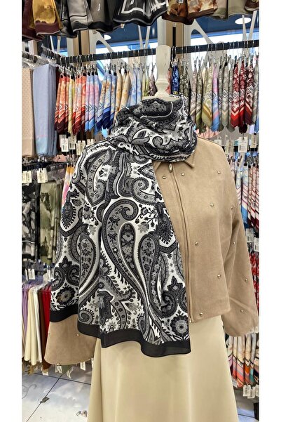 KUQOS Velvet Persian Patterned Shawl Black