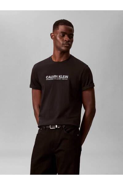 Calvin Klein Erkek Logolu Basic Regular Fit Kısa Kollu Siyah T-Shirt LV04RE82...