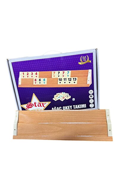 alpmodel Ahşap Ağaç Okey Takımı Seyahat Boy Okey Takımı 32 Cm Istaka Boyu