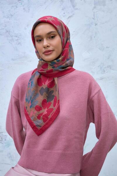 Silk Home Eșarfă din viscoză Velora Roz-Lapte Maro-Petrol Albastru Cu model A...