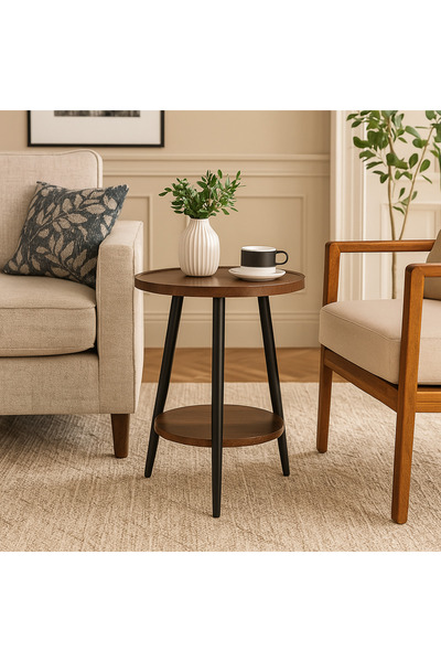 Vi Markets طاولة جانبية خشبية بقاعدة سوداء أنيقة وتصميم بسيط وحديث