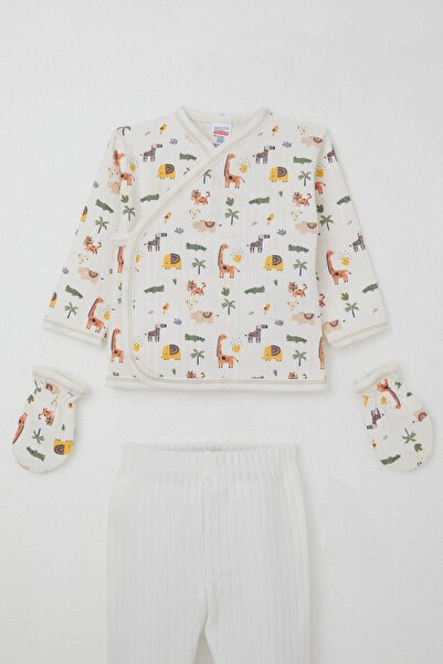 Breeze Baby Boy Hospital Release 5-Piece Baby Zoo Set 0-3 Months, Ecru