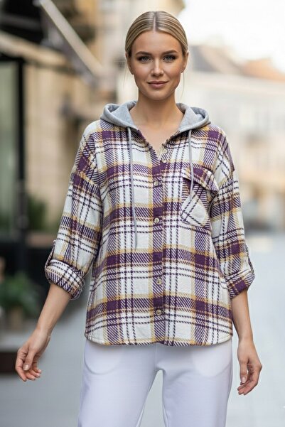 Chiccy Cămașă țesută în carouri cu mâneci lungi, alb-liliac, cu buzunare cu nasturi 68 65