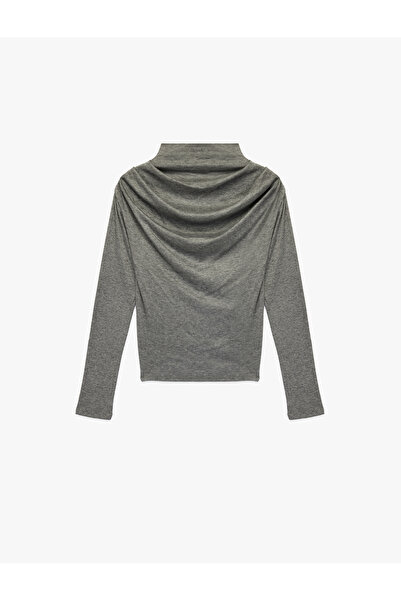 Koton X Şahika Ercüment - Long Sleeve Straight Draped Wide Neck Draped T-Shirt