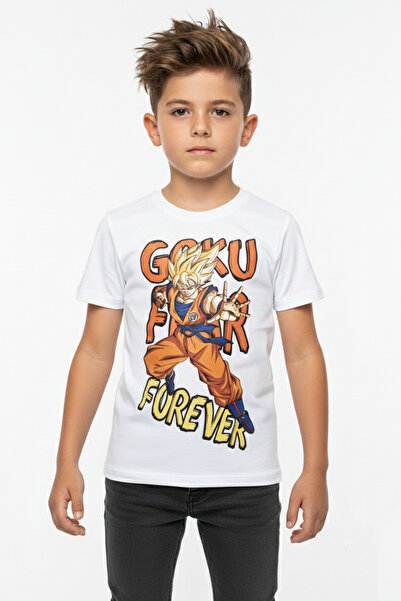 Vaxy Style Erkek Çocuk Bisiklet Yaka Relax Fit Pamuklu Dragon Ball Super Goku...