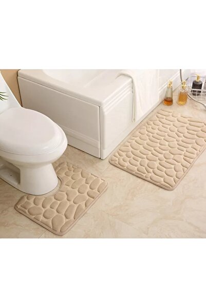 OEM Set of 2 3-D non-slip bath and toilet mats, 60x40 and 40x40, beige