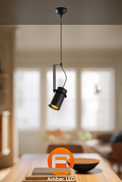 AmberLED Metal Gövdeli Tekli Sarkıt Pütürlü Siyah, Yatak Odası ve Oturma Odas...