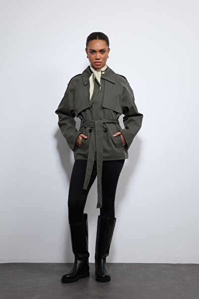 Antioch Khaki Belted Short Trench Coat