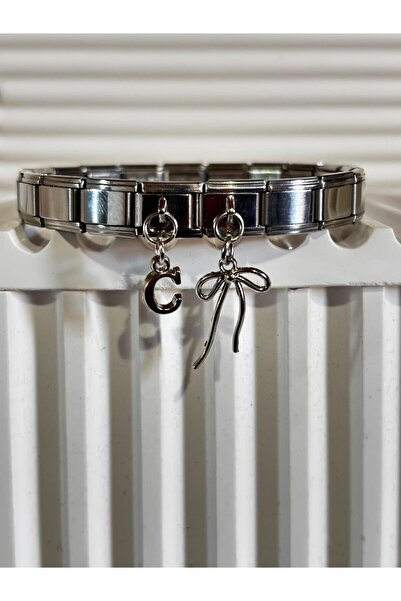 bijoux uniques Steel Italian Bracelet with Letter C Ribbon Charm