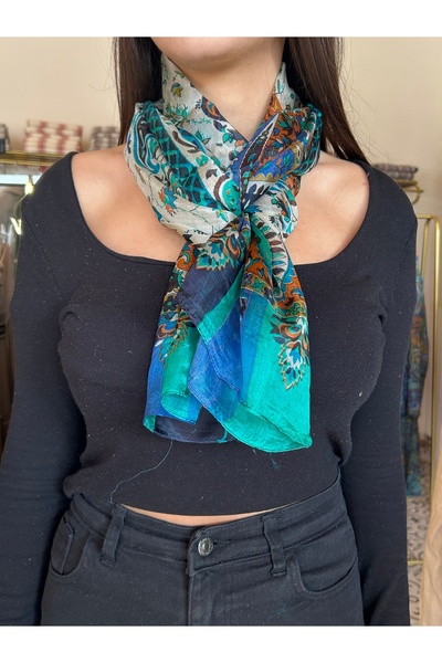 İpek Açık Yeşil Renkli Desenli Şal&Fular